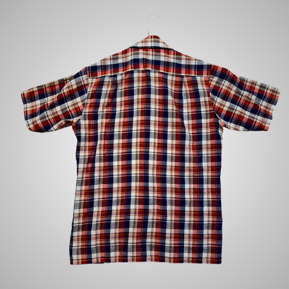 JCPenney Plaid Button Down Mens S Red White Blue Excellent Vintage Short Sleeve - Picture 2 of 6